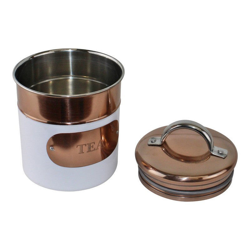 3 x Metal Tins Twist Lid 1.1 Litres - White & Copper