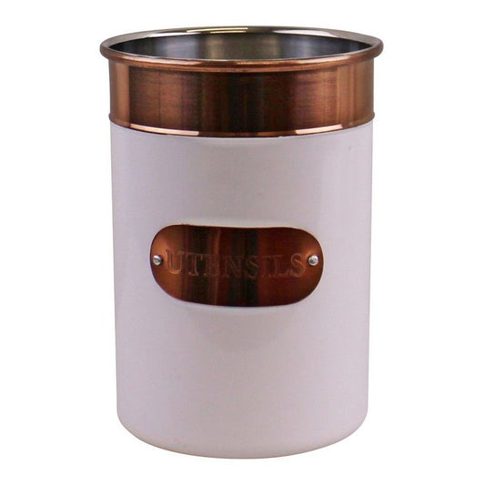 Metal Utensil Holder 2.2 Litres - White & Copper