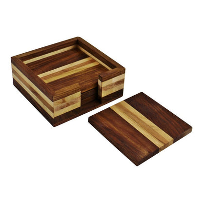 4x Coaster Wood with Striped Pattern - 10cm