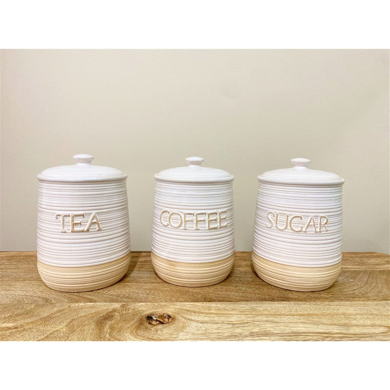 3 x Ceramic Jars 18.5cm - White