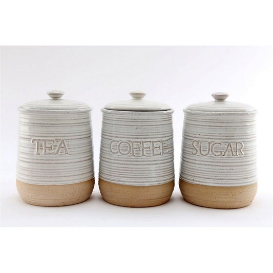 3 x Ceramic Jars 18.5cm - White