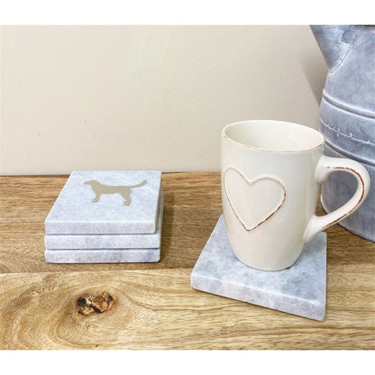 4x Coaster Marble Gold & White with Dog Pattern - 10cm