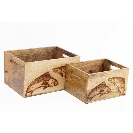 2 x Salmon Wood Crates - Natural