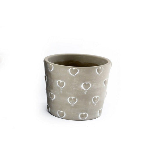 Planter Stoneware Grey with Heart Pattern - 14.5cm