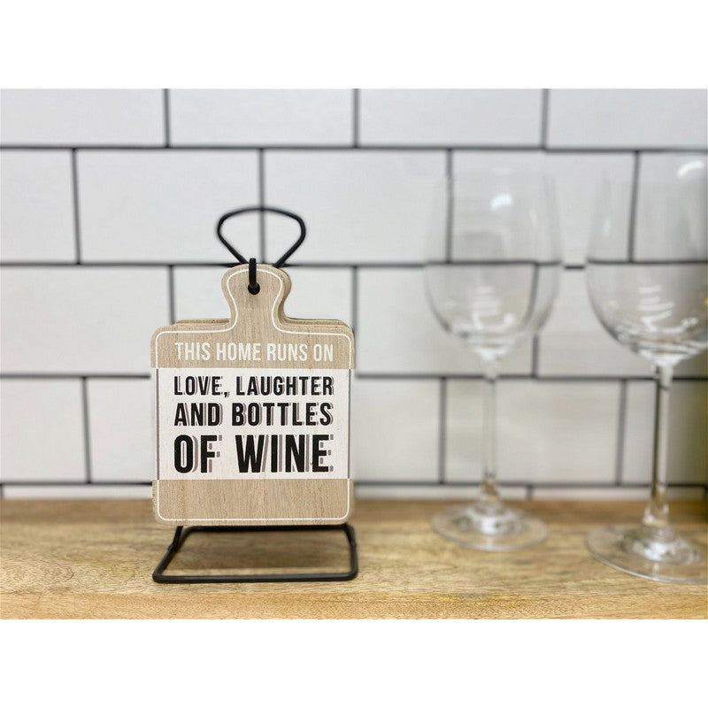 6x Coaster Metal & Wood with Wine Slogans Pattern - 13cm