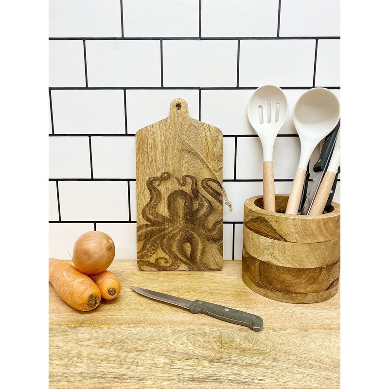 Chopping Board Wood with Octopus Pattern - 30cm