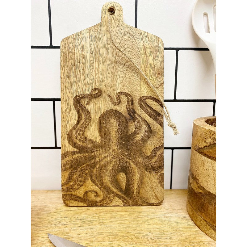 Chopping Board Wood with Octopus Pattern - 30cm