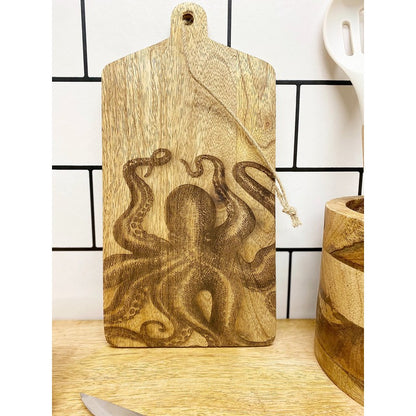 Chopping Board Wood with Octopus Pattern - 30cm