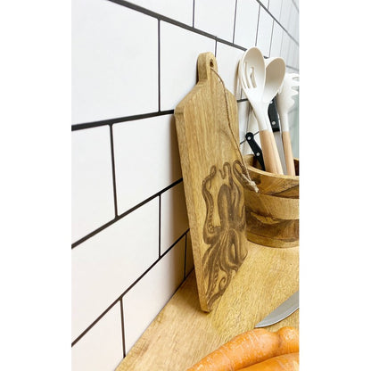 Chopping Board Wood with Octopus Pattern - 30cm