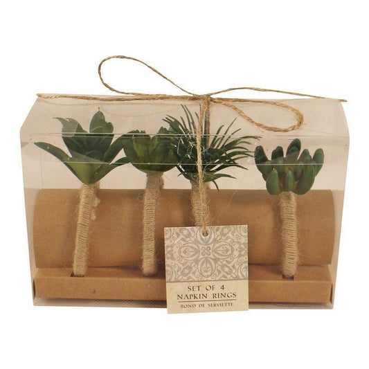 4x Succulent Napkin Ring Jute - 9cm