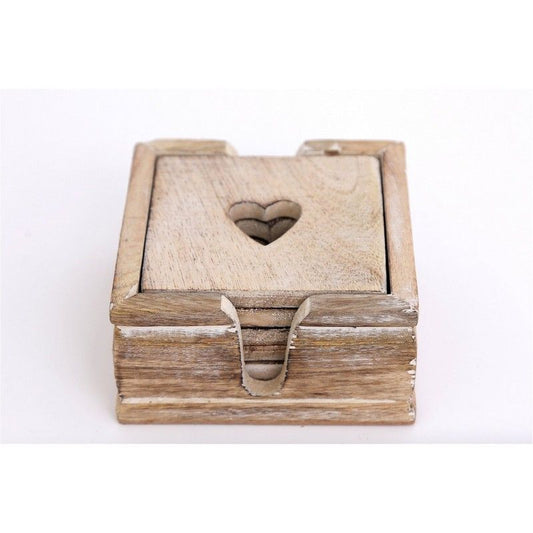 6x Coaster Wood with Heart Pattern - 11cm