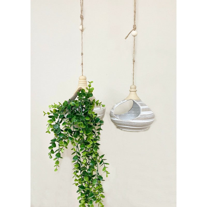 2x Planter Sandstone Grey with Striped Pattern Hanging - 16.5cm