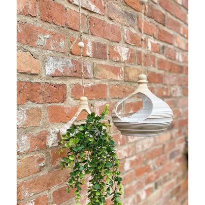 2x Planter Sandstone Grey with Striped Pattern Hanging - 16.5cm