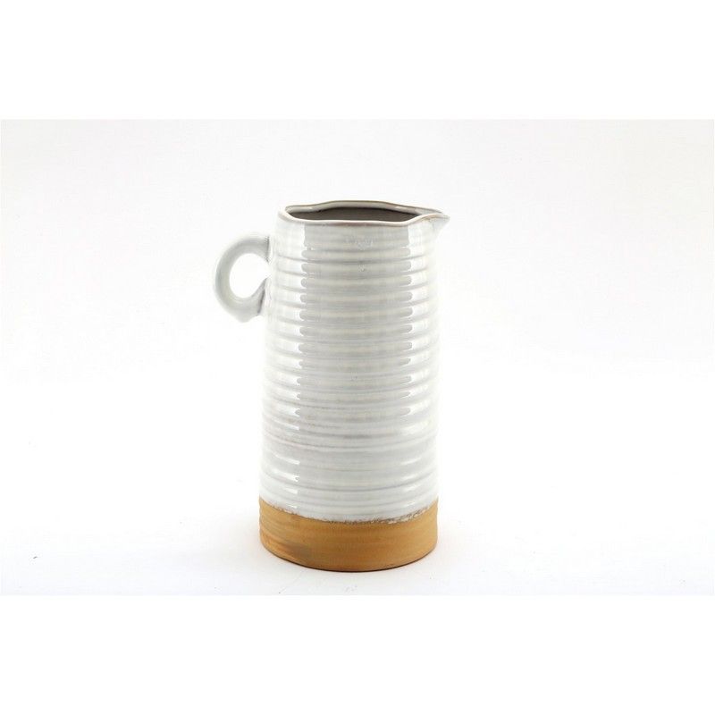 Jug Ceramic White with Ribbed Pattern - 21cm