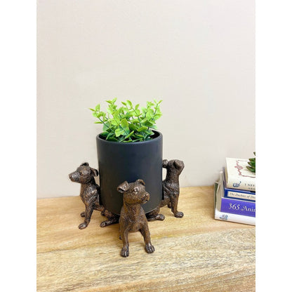 3x Dog Pot Riser Polyresin Bronze - 13cm