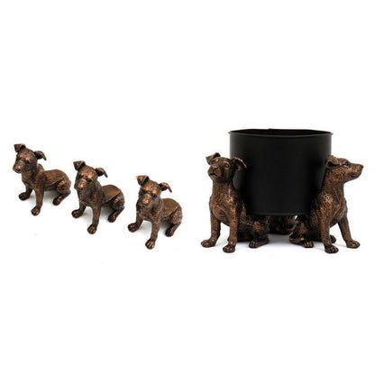 3x Dog Pot Riser Polyresin Bronze - 13cm