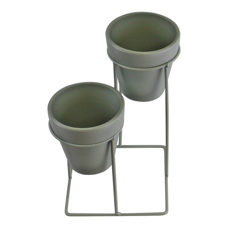 2x Planter Metal & Terracotta Green - 25cm