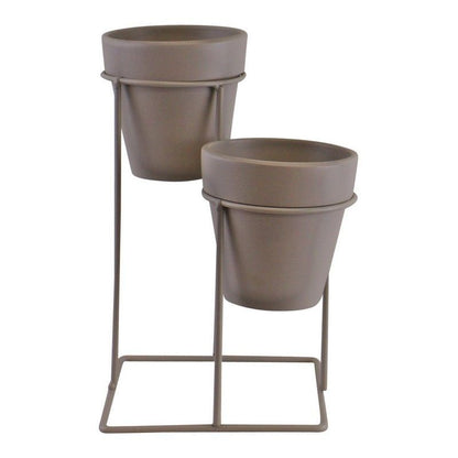 2x Planter Metal & Terracotta Grey - 25cm