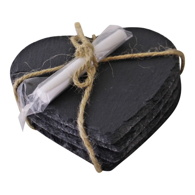 4x Heart Coaster Chalkboard Black - 12cm