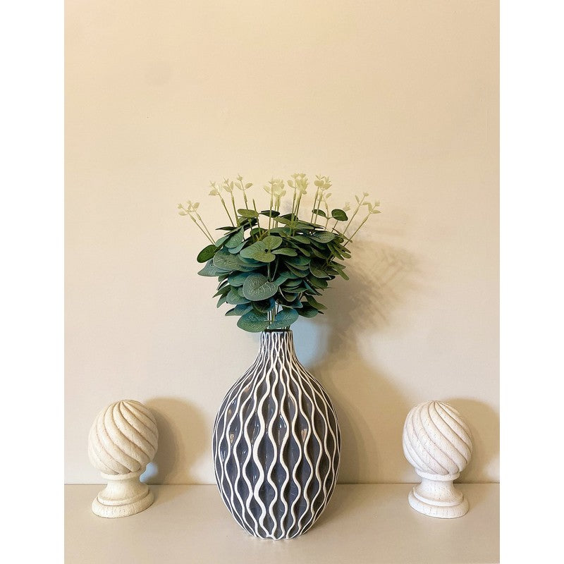 Serenity Vase Ceramic Grey with Ripple Pattern - 27cm