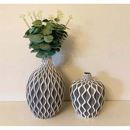 Serenity Vase Ceramic Grey with Ripple Pattern - 27cm