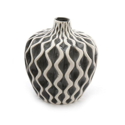 Serenity Vase Ceramic Grey with Ripple Pattern - 20cm