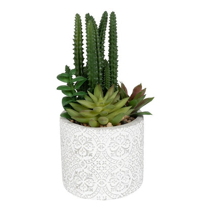 Faux Succulent Ceramic White with Aztec Pattern - 20cm