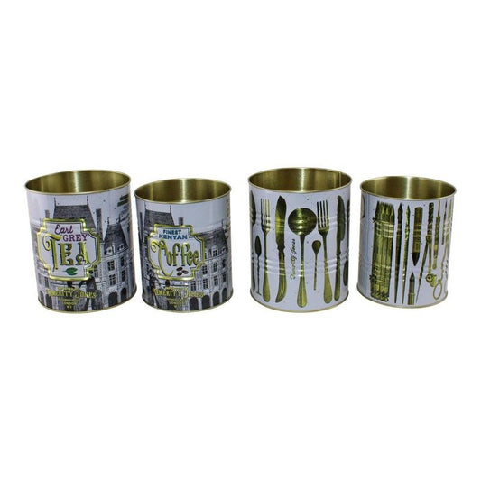 4 x Metal Tins - White & Gold