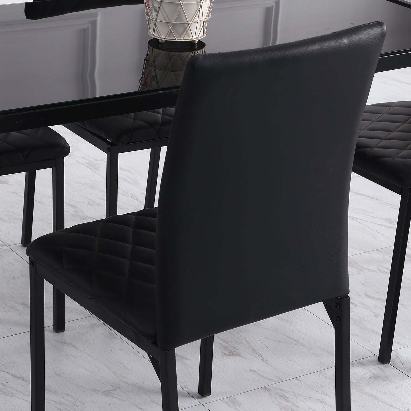 Modern Dining Chairs Upholstered Faux Leather Accent Chairs with Metal Legs for Kitchen