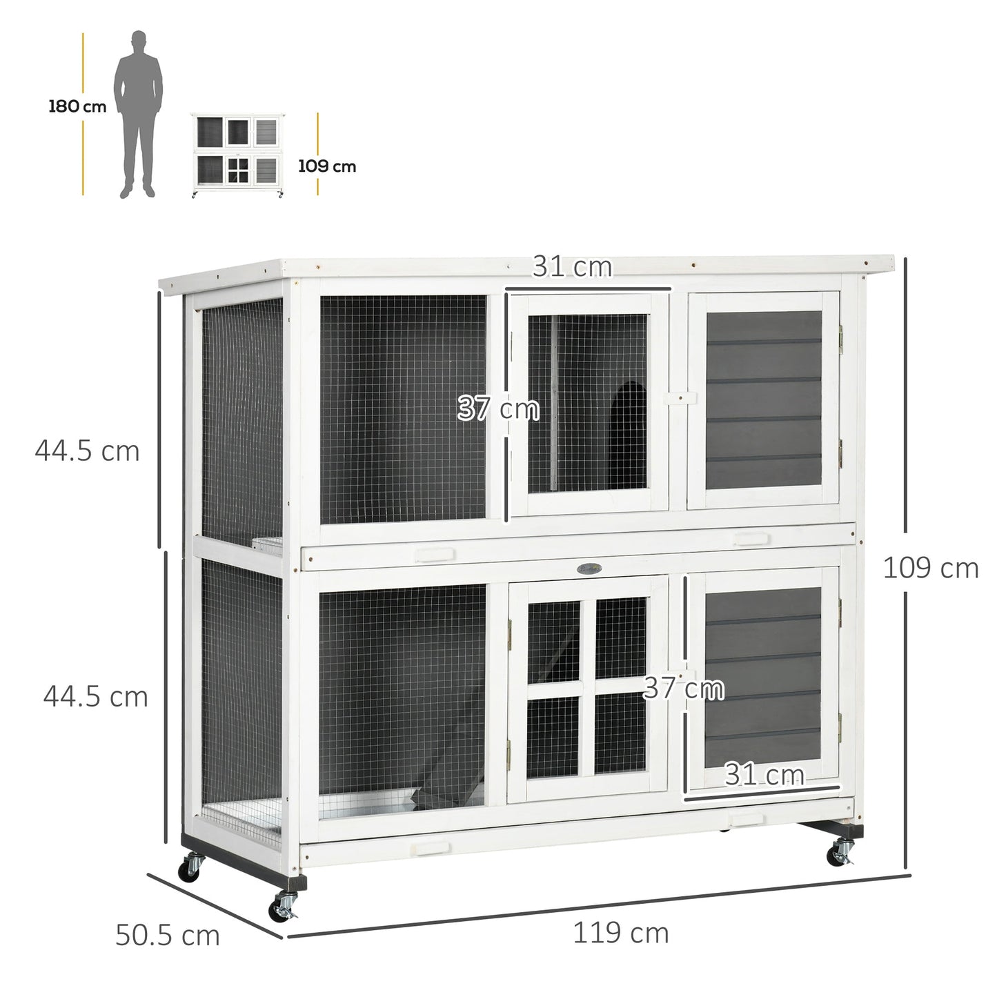 PawHut Wooden Rabbit Hutch with Wheels