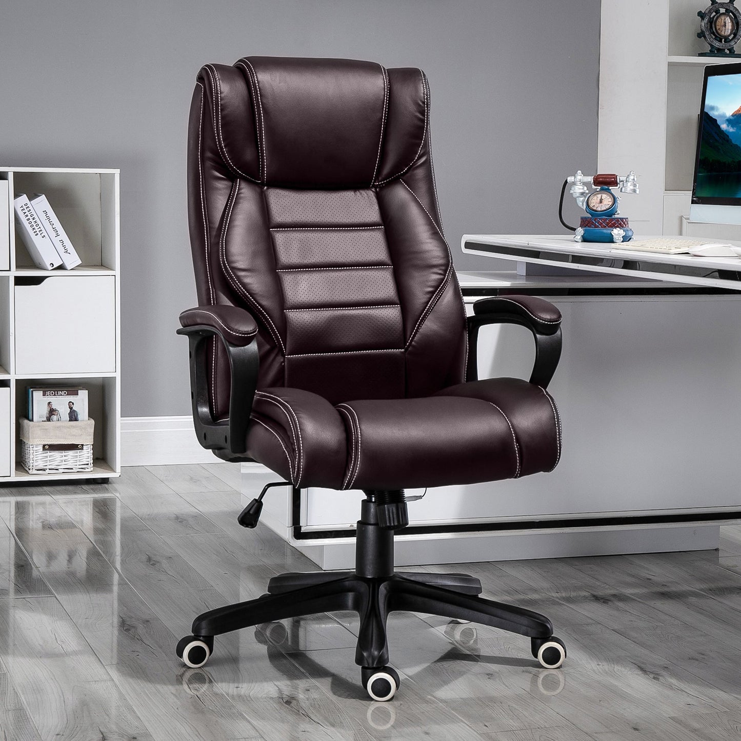 Vinsetto High Back Executive Office Chair 6- Point Vibration Massage Extra Padded Swivel Ergonomic Tilt Desk Seat Brown