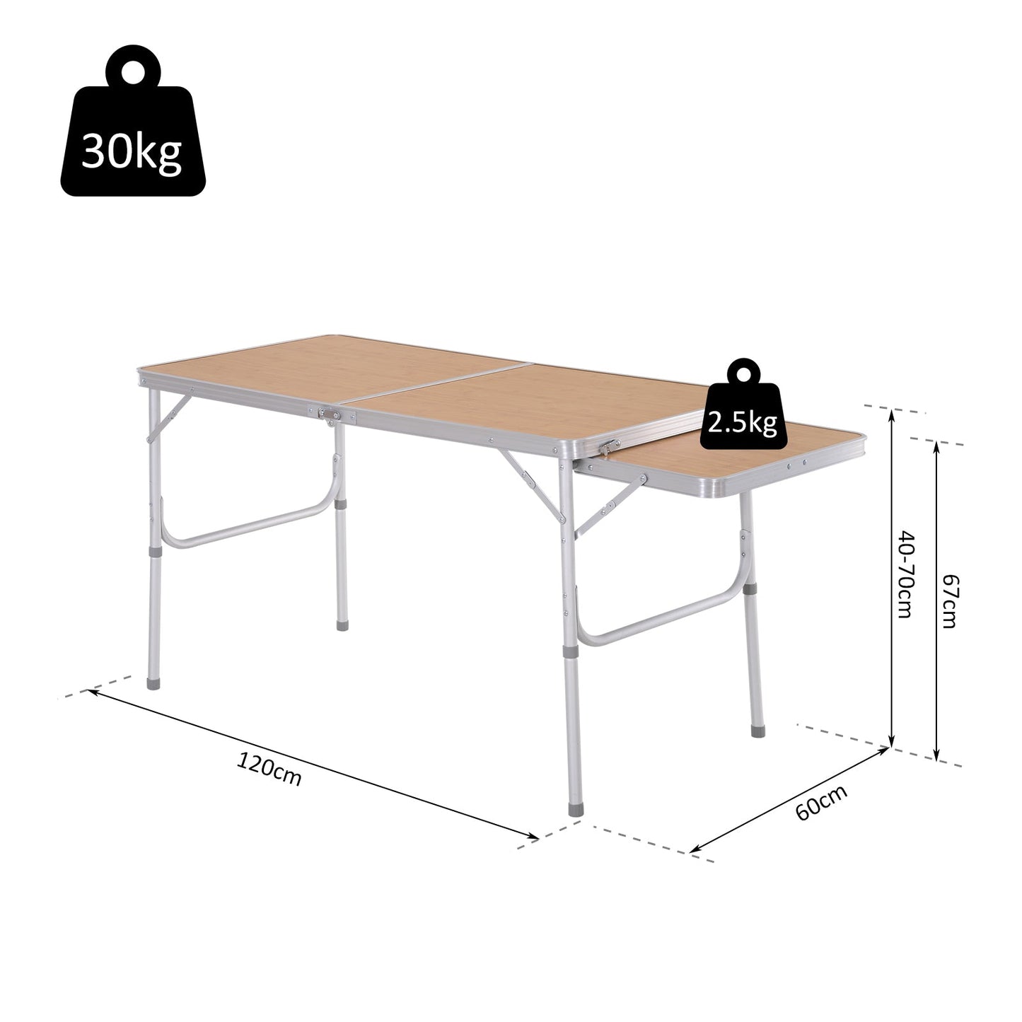 Aluminium Medium-density fibreboard-Top 4ft Folding Portable Outdoor Table Silver