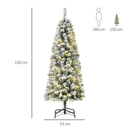 5FT Prelit Artificial Snow Flocked Christmas Tree with Warm White LED Light