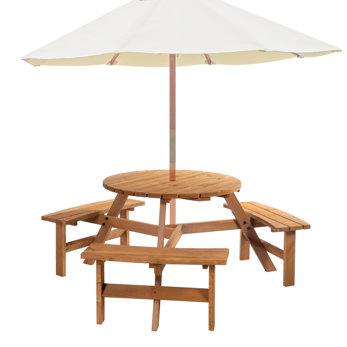 Fir Wood Pub Parasol Table and Bench Set 6 Person Heavy Duty Patio Dining Garden Outdoor Furniture