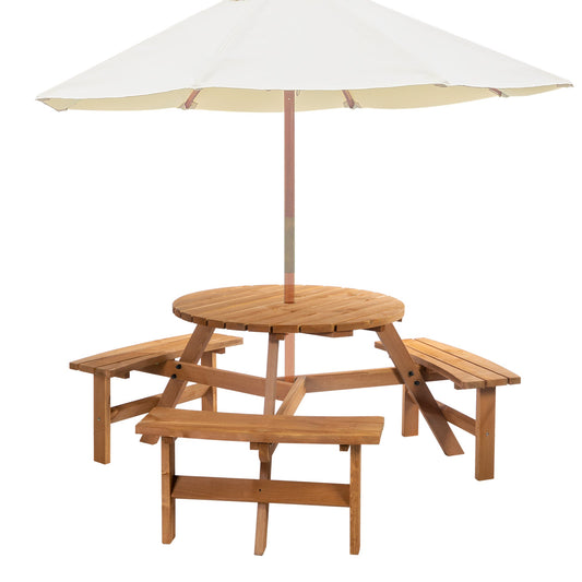 Fir Wood Pub Parasol Table and Bench Set 6 Person Heavy Duty Patio Dining Garden Outdoor Furniture