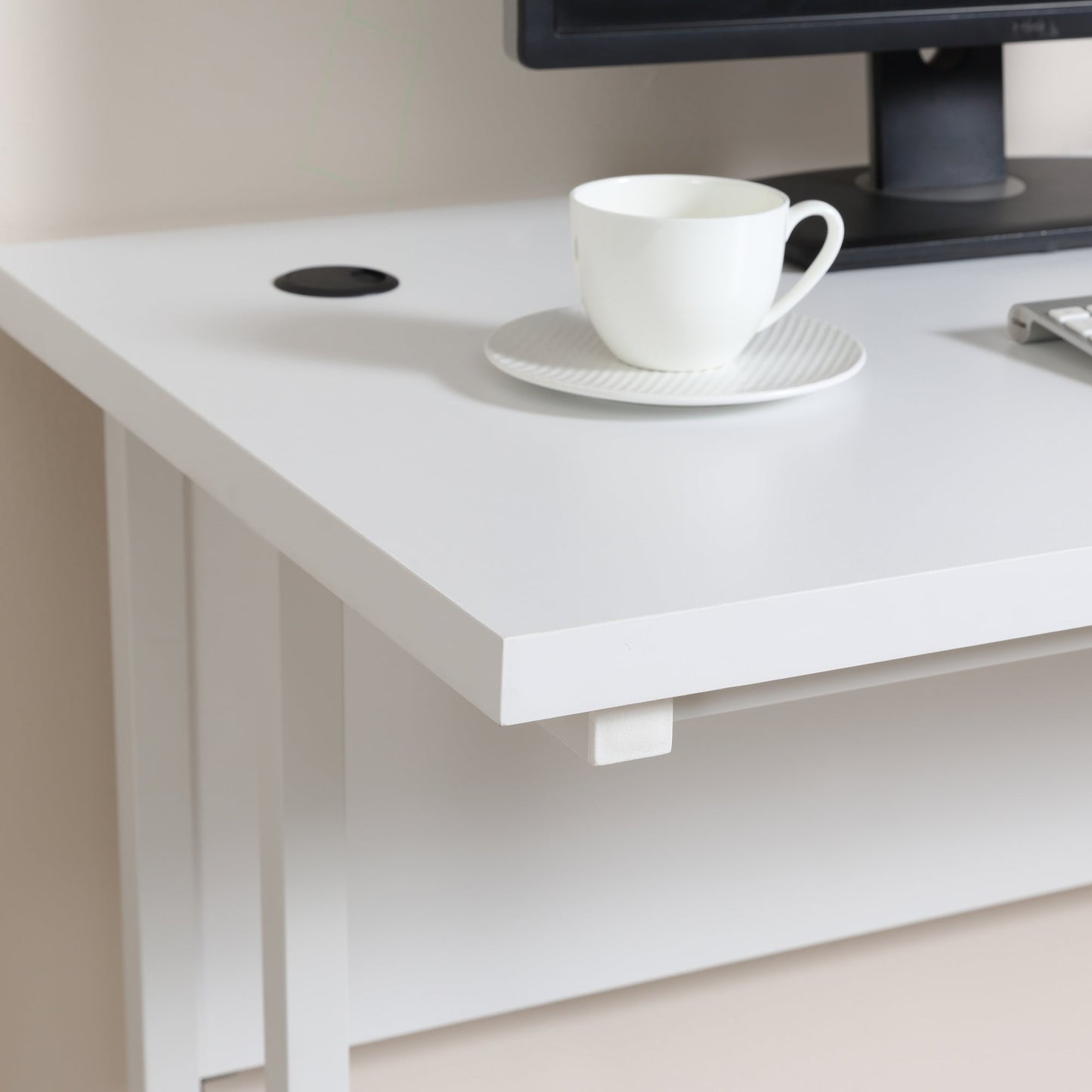 Computer Desk Home Office Desk with 2 Cable Management Holes Metal Legs White