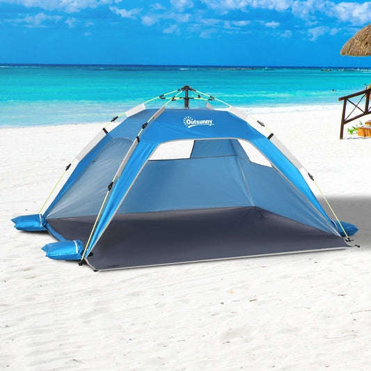 Beach Tent for 1-2 Person Pop-up Design with 2 Mesh Windows & 2 Doors Sky Blue