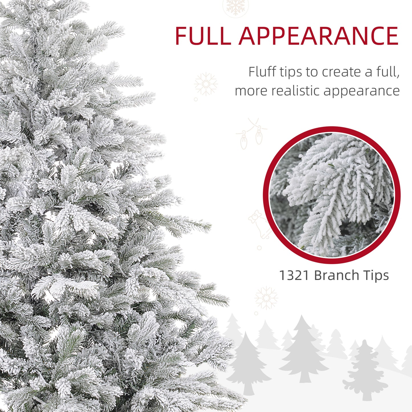 6ft Christmas Tree Artificial - White Frosted Green with LED Lights Warm White 1321 Tips