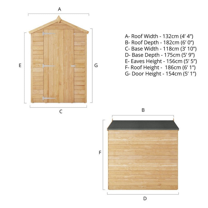 Mercia 5' 11" x 4' 3" Apex Shed - Budget 8mm Cladding Overlap