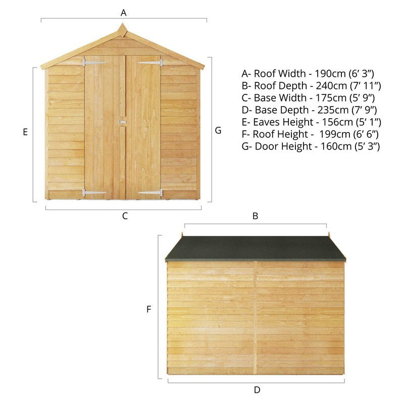 Mercia 7' 10" x 6' 2" Apex Shed - Budget 8mm Cladding Overlap