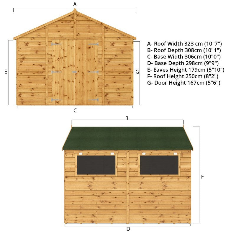 Mercia Premier 10' x 9' 9" Apex Workshop - Premium Pressure Treated Shiplap