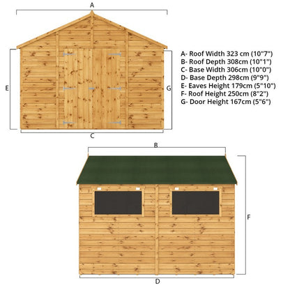 Mercia Premier 10' x 9' 9" Apex Workshop - Premium Pressure Treated Shiplap