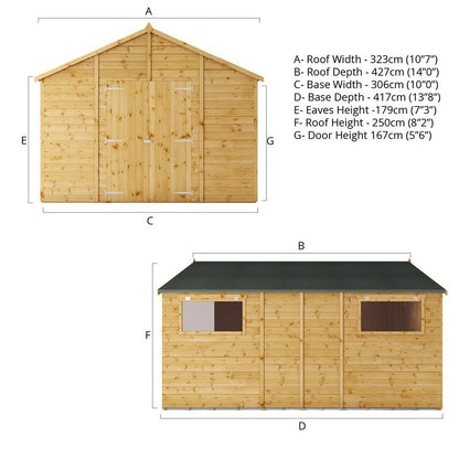 Mercia Premier 13' 8" x 10' Apex Workshop - Premium Dip Treated Shiplap