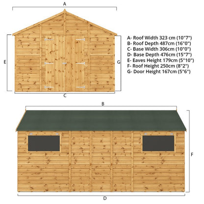 Mercia Premier 10' x 15' 7" Apex Workshop - Premium Pressure Treated Shiplap