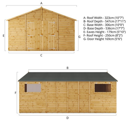 Mercia Premier 10' x 17' 7" Apex Workshop - Premium Dip Treated Shiplap