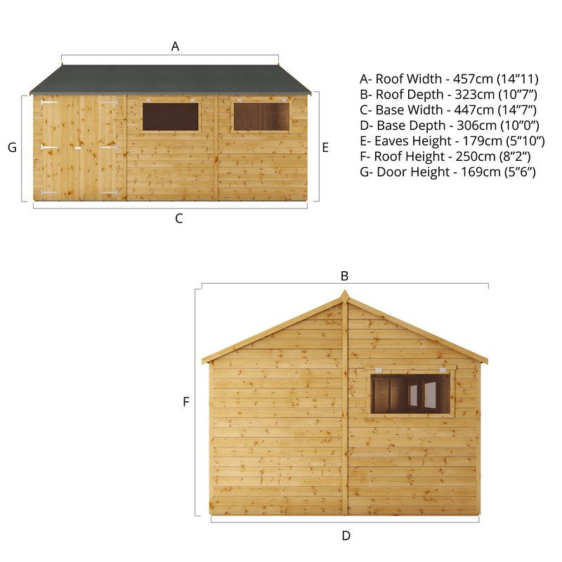 Mercia Premier 14' 7" x 10' Reverse Apex Workshop - Premium Dip Treated Shiplap