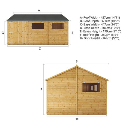 Mercia Premier 14' 7" x 10' Reverse Apex Workshop - Premium Dip Treated Shiplap