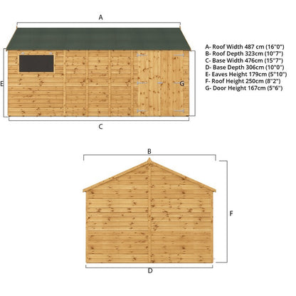 Mercia Premier 15' 7" x 10' Reverse Apex Workshop - Premium Pressure Treated Shiplap