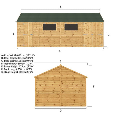 Mercia Premier 19' 6" x 10' Reverse Apex Workshop - Premium Pressure Treated Shiplap