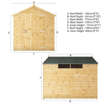 Mercia 5' 8" x 7' 8" Apex Shed - Premium Pressure Treated Shiplap